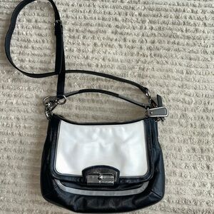 Coach Kristin Spectator Leather Hobo Black and White Crossbody Bag